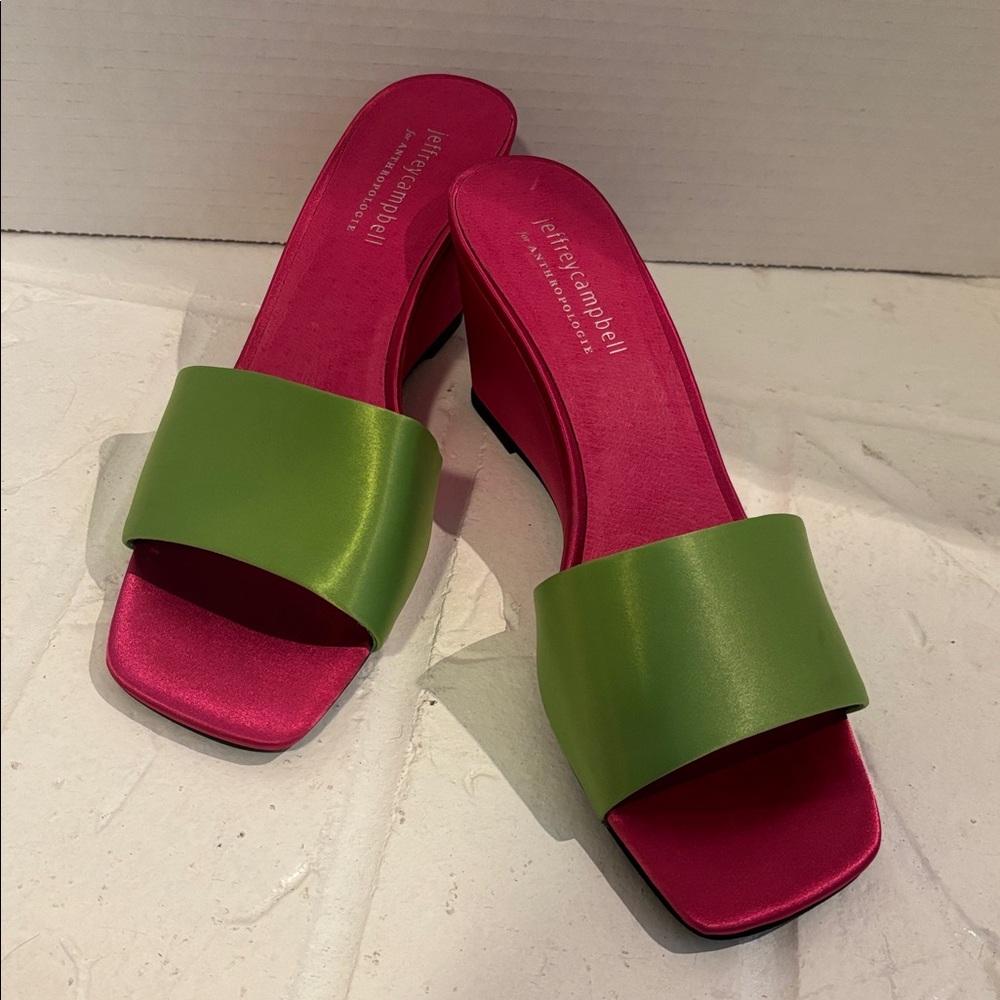 Jeffrey Campbell Green Strap Pink Insole Slide Sandals